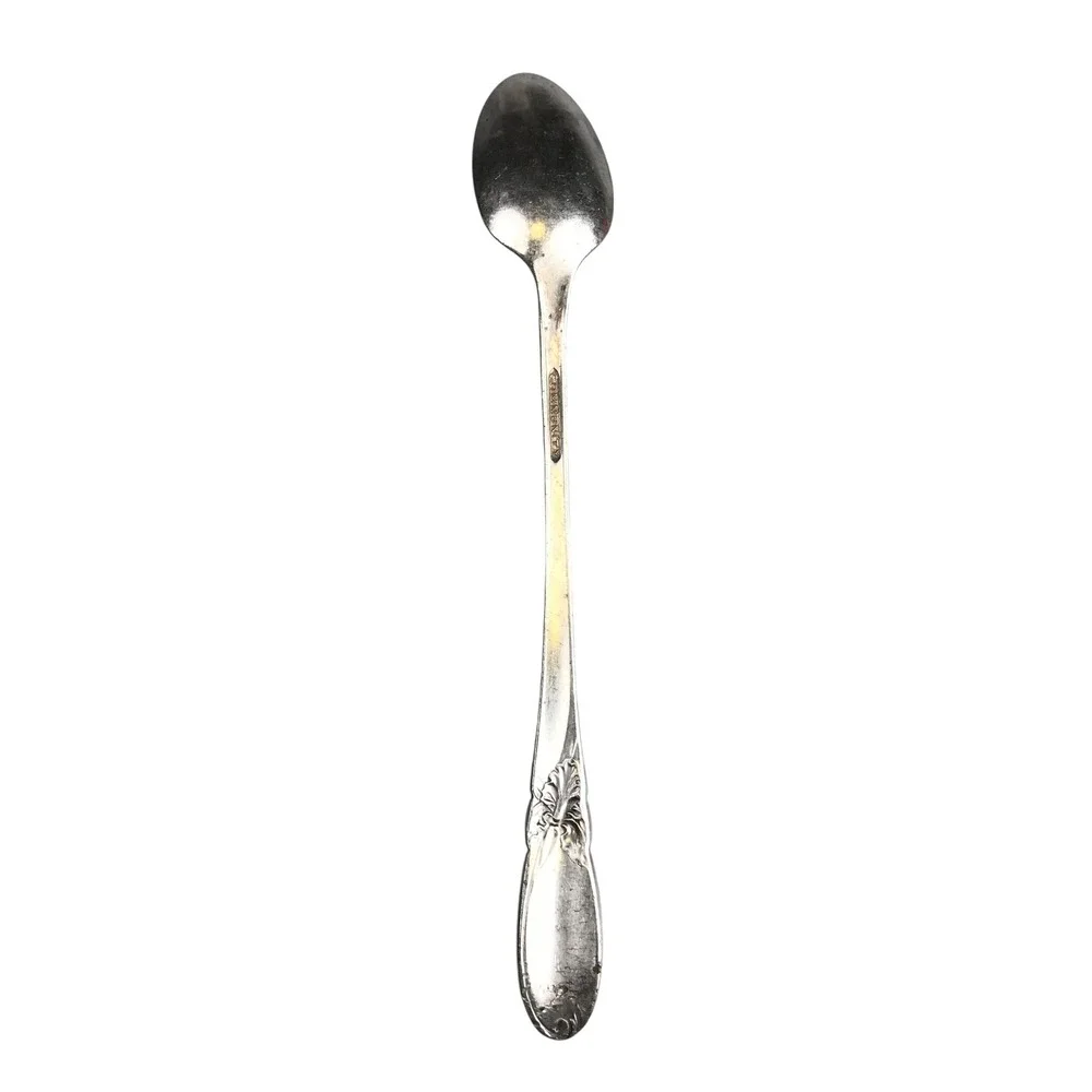 Vintage Silver Plated Iced Tea Spoon Floral‎ Handle Collectible Flatware B20Q